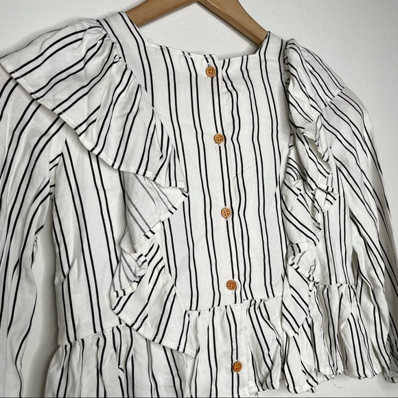 Jessica Simpson Embroidered Ruffled Cropped Blouse Striped 100% Rayon Size 6 - Picture 7 of 9